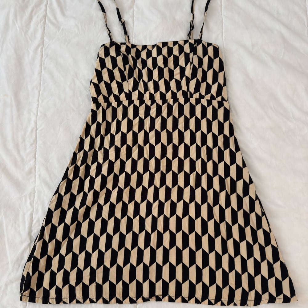 Geometric Black and Cream Mini Dress